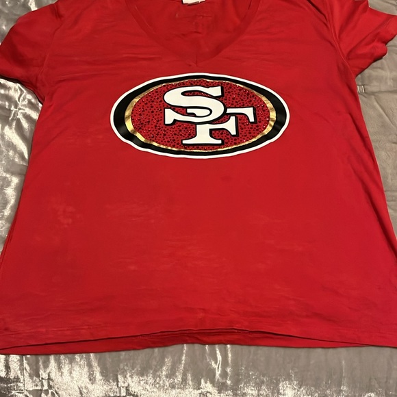 PINK - Victoria's Secret San Francisco 49ers NFL Red Gold Rhinestone T-Shirt - Picture 10 of 10